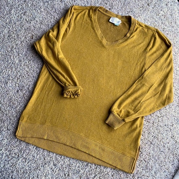 ANTHROPOLOGIE Saturday Sunday Mustard Yellow V-Sweater Size Small - Picture 1 of 4